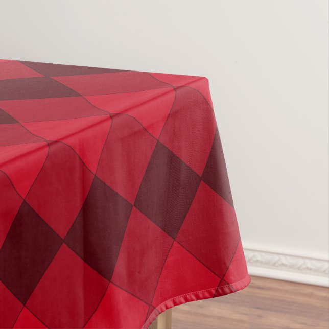 Modern diamond geometric pattern on red shades tablecloth (In Situ)