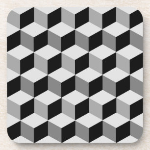 Modern Diamond Grid, Silver, Dark Grey, and Black Coaster