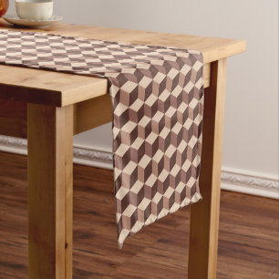 Modern Diamond Grid, Taupe, Brown and Beige Short Table Runner
