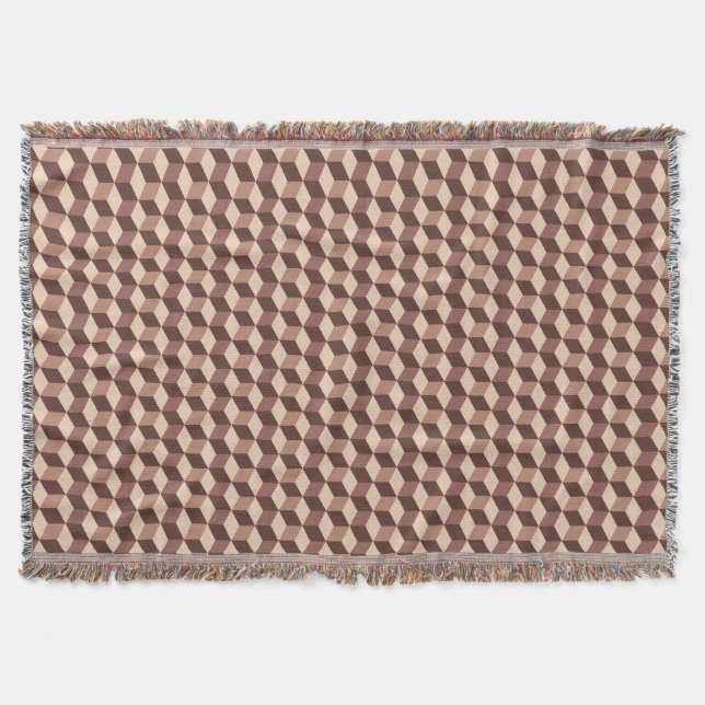 Modern Diamond Grid, Taupe, Brown and Beige Throw Blanket (Front)