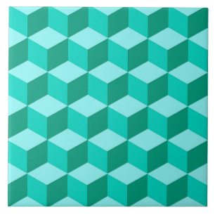 Modern Diamond Grid, Turquoise, Teal and Aqua  Cer Ceramic Tile