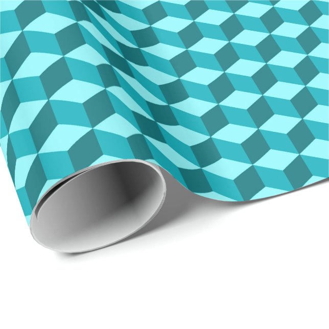 Modern Diamond Grid, Turquoise, Teal and Aqua Wrapping Paper (Roll Corner)