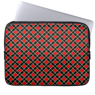 Modern Diamond Pattern in Black and Red Laptop Sleeve