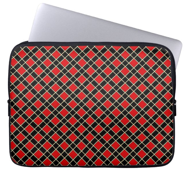 Modern Diamond Pattern in Black and Red Laptop Sleeve (Front)