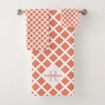 Modern Diamond Pattern Orange Monogram