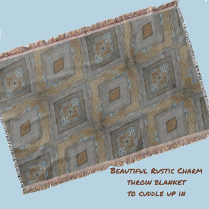 Modern Diamond Pattern Rustic Weathered Woodgrain Throw Blanket