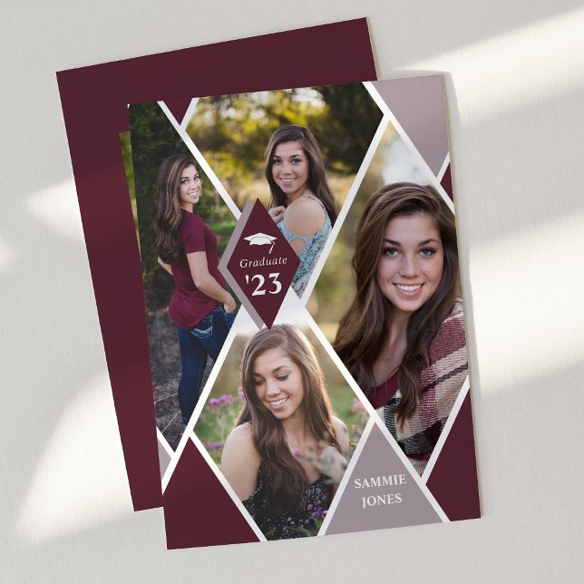 Modern Diamond Photo Collage Graduation Party Invitation (Creator Uploaded)