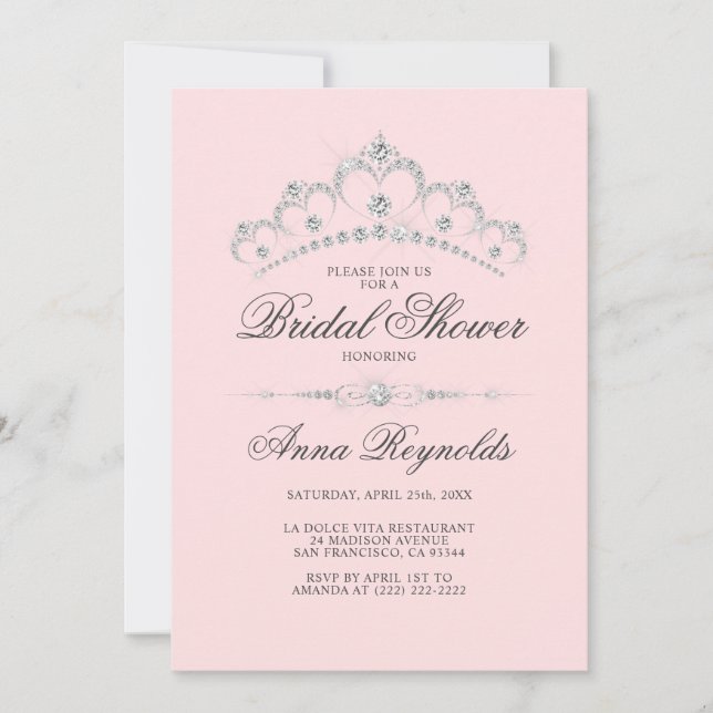 Modern Diamond Tiara BRIDAL SHOWER Pink Budget Invitation (Front)