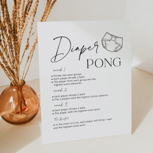 Modern Diaper Pong Baby Shower Game Pedestal Sign