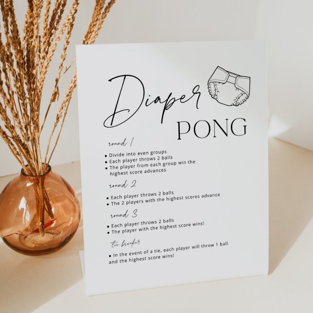 Modern Diaper Pong Baby Shower Game Pedestal Sign (Creator Uploaded)