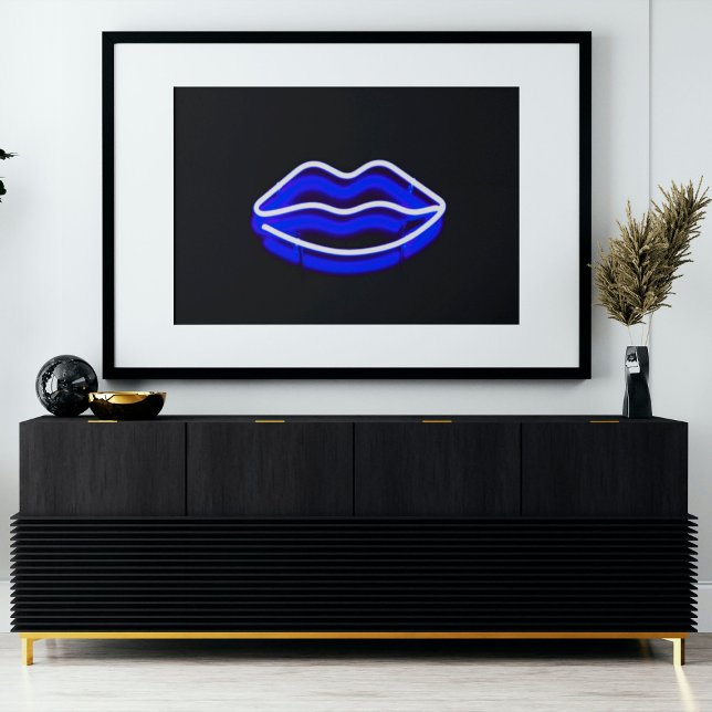 Modern Digital Art | Blue Neon Wall Light Lips Poster (Creator Uploaded)
