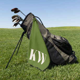 Modern Dill Green Monogram Initials Personalised Golf Towel