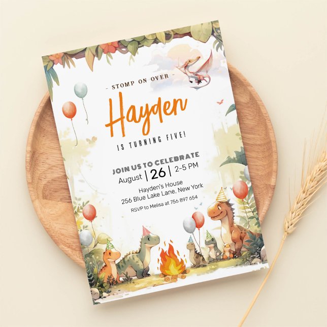 Modern Dinosaur Birthday Jurassic Dinosaur Party Invitation (Creator Uploaded)