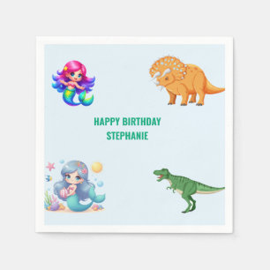 Modern Dinosaur mermaid Birthday Party Napkin