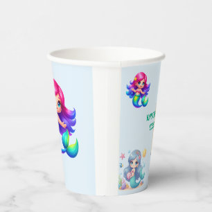 Modern Dinosaur mermaid Birthday Party Paper Cups