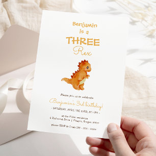 Modern Dinosaur Minimalist Three Rex 3rd Birthday Invitation