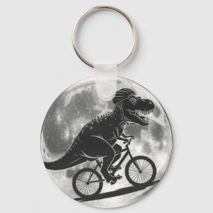 Modern Dinosaur T-Rex on a Bike In Sky With Moon  Key Ring
