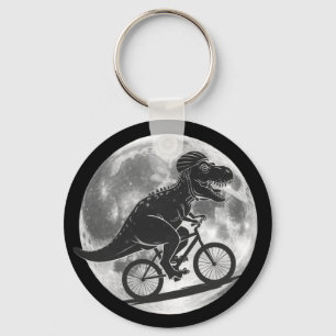 Modern Dinosaur T-Rex on a Bike In Sky With Moon Key Ring