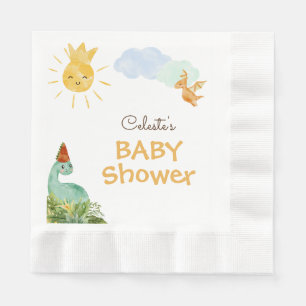 Modern Dinosaur White Baby Shower Napkins