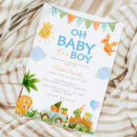 Modern Dinosaur White Oh Baby Boy Shower