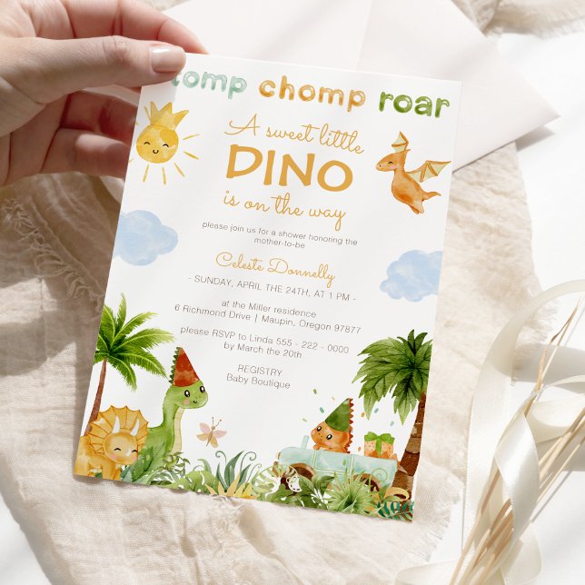 Modern Dinosaur White Sweet Little Baby Shower Invitation (Creator Uploaded)