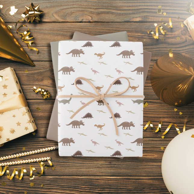 Modern Dinosaur Wrapping Paper Set  (Modern Dino Gift Wrap)
