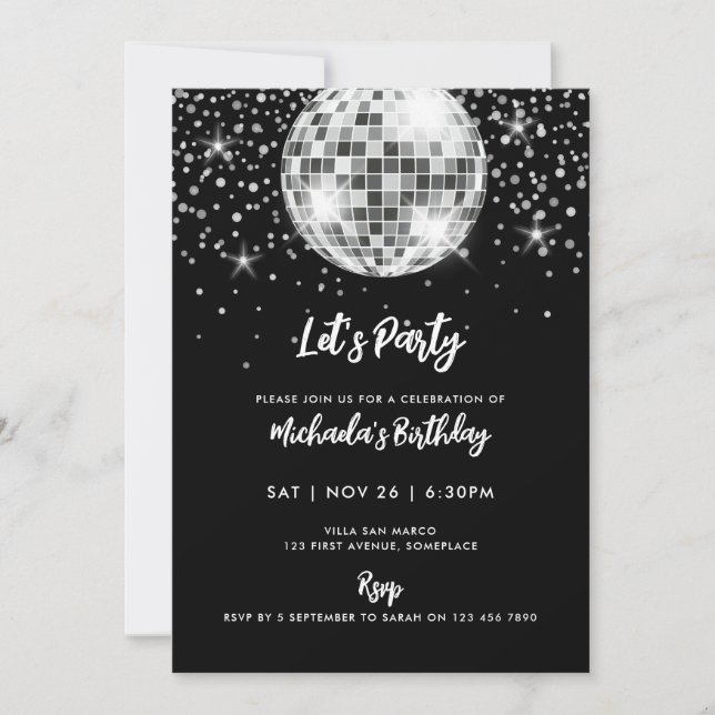 Modern Disco Ball Birthday Party Invitation (Front)
