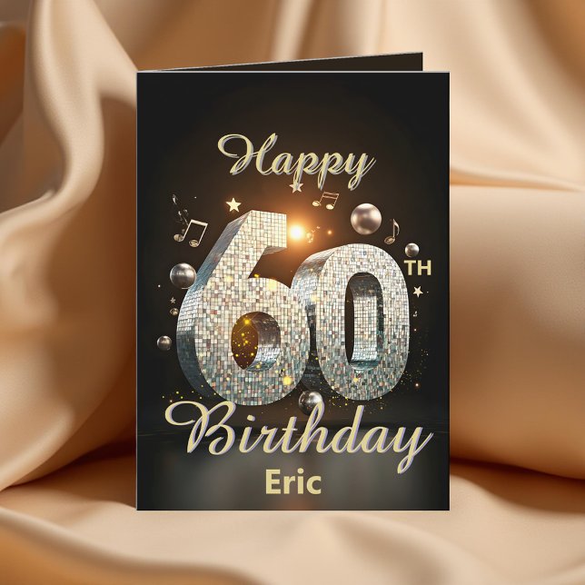 Modern Disco Black Gold Mosaic 60th Birthday Card (Creator Uploaded)