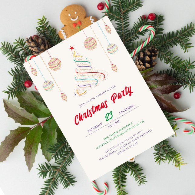 Modern Disco lights Xmas Christmas Tree Party Invi Invitation (Creator Uploaded)