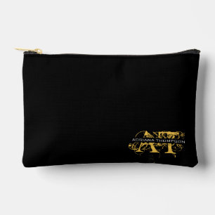 Modern Distressed Black & Gold Monogrammed Accessory Pouch