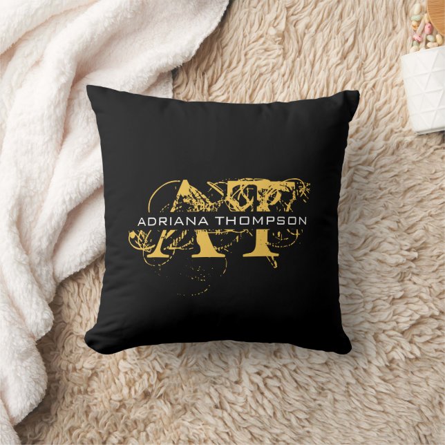 Modern Distressed Black & Gold Monogrammed Cushion (Blanket)