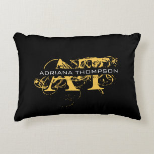 Modern Distressed Black & Gold Monogrammed  Decorative Cushion