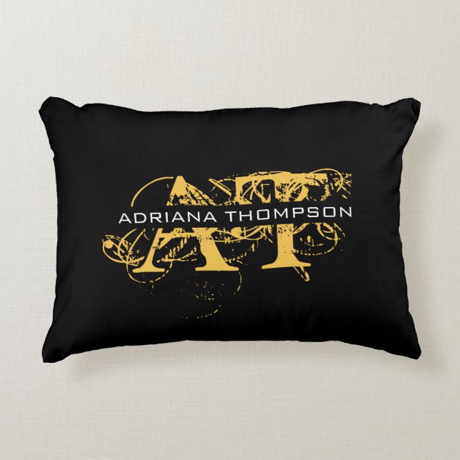 Modern Distressed Black & Gold Monogrammed  Decorative Cushion (Front)
