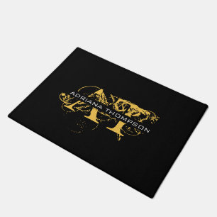 Modern Distressed Black & Gold Monogrammed Doormat