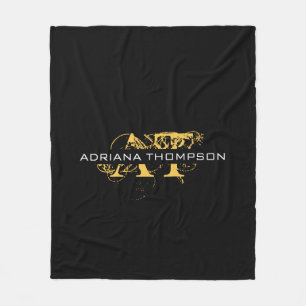 Modern Distressed Black & Gold Monogrammed Fleece Blanket