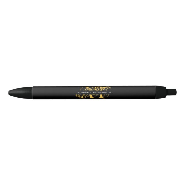 Modern Distressed Black & Gold Monogrammed Ink Pen (Front)