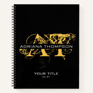 Modern Distressed Black & Gold Monogrammed Notebook