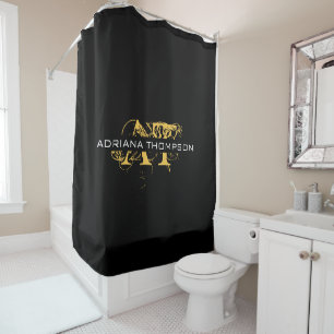 Modern Distressed Black & Gold Monogrammed Shower Curtain