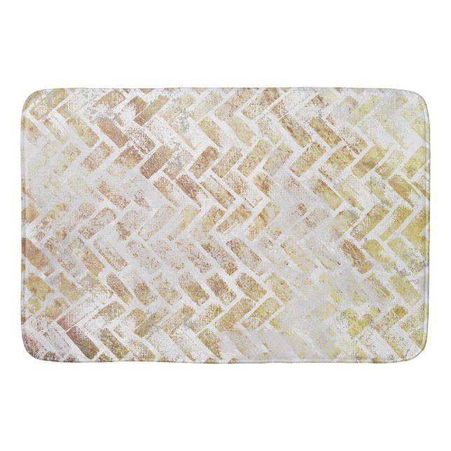 Modern Distressed Gold Pattern - Herringbone Bath Mat (Front)