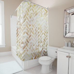 Modern Distressed Gold Pattern - Herringbone Shower Curtain