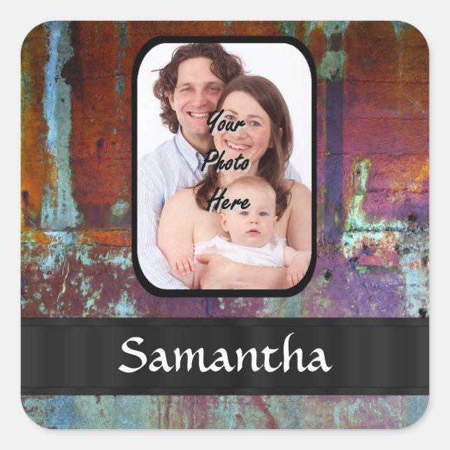 Modern distressed grunge square sticker (Front)