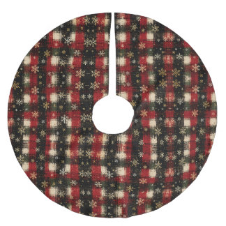 Modern Distressed Plaid Snowflake Pattern Brushed Polyester Tree Skirt
