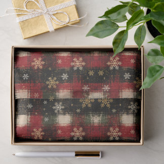 Modern Distressed Plaid Snowflake Pattern Tissue Paper