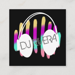 Modern DJ Music Producer Neon Colourful Square Business Card