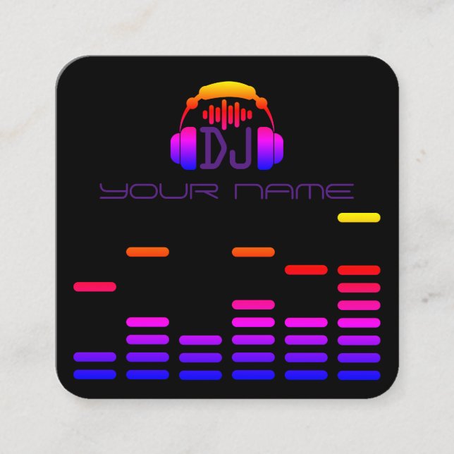 Modern DJ style black disco style Square Business Card (Front)