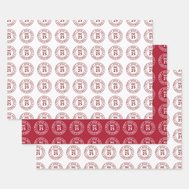Modern Do NOT Open Until Christmas Stamp Wrapping Paper Sheet (Set)