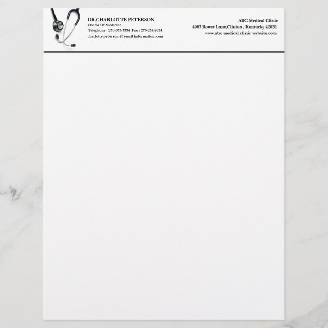   Modern Doctor & Hospital Stethoscope  Custom Letterhead (Front)
