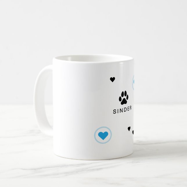 Modern Dog 2 Photos Hearts Name Coffee Mug (Front Left)
