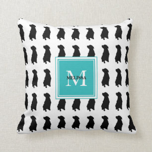 Modern dog dogs silhouette teal monogram name cushion