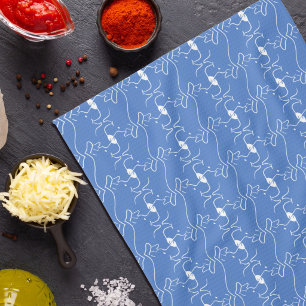 Modern Dog Head Line Drawing Blue White Tea Towel